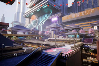model modular medieval cyberpunk game environment level design for unreal unity