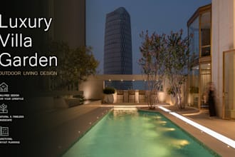 design a luxury villa garden and outdoor living space