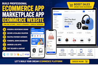 build ecommerce app or marketplace app with ecommerce website and online store