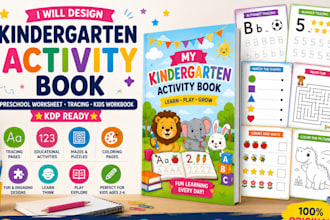 design kindergarten activity book preschool worksheet tracing kids workbook kdp