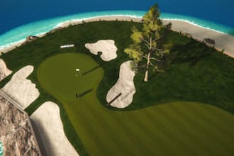design photorealistic 3d golf course, putting green, golf resort, landscape