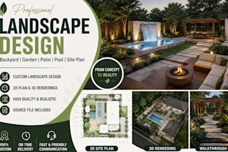 design professional landscape, backyard, garden, patio, and site plan