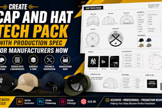create cap and hat tech pack with production spec for manufacturers now