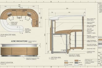 design custom reception desk, office furniture and  millwork shop drawings