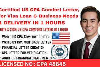 write professional CPA comfort letter for visa loan and business needs