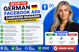 setup your german facebook ads campaign, marketing instagram fb meta ads manager