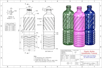 design custom plastic and glass bottle cad models with manufacturing drawings