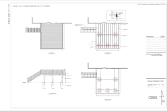 provide deck permit drawing, patio plan, pergola design, autocad blueprint set