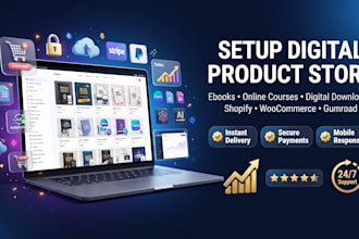 setup digital product store, ebook shop, course website online download