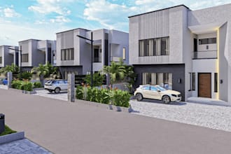 build3d apartment complex, gym house layout, landscape model, multi family house