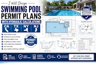 design swimming pool permit plans with hydraulic calculations ca tx ny nj