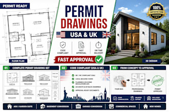 create 3d render permit drawing architectural drawing USA,UK