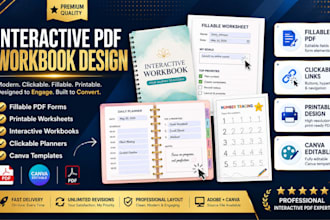 design printable fillable worksheets workbook PDF and canva template