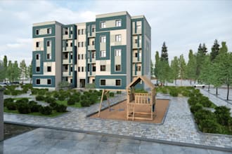 produce 3d housing design, unit apartment, cgi exterior render for presentation