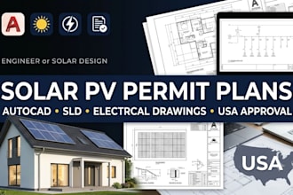 create USA solar pv permit plans autocad layouts sld drawings electrical plans