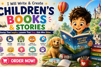 create amazon KDP children book, kids activity book, kid story book illustration