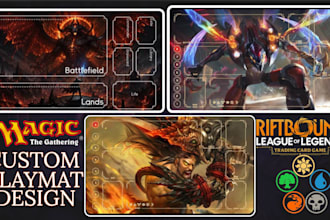 design custom mtg playmat, tcg, pokemon, yugioh, anime fantasy desktop mat