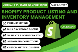 do shopify product upload, bulk listing, and custom metafields setup