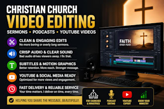 create christian church sermon video editing, ministry podcast youtube videos