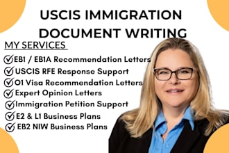 write a uscis, recommendation letter for eb1, eb2, o1 visas, business plan
