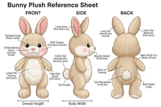 design custom plushie reference sheet character stuffed animal ych concept