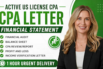 audit and review financial statements US CPA letter, profit and loss, notary
