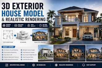 design 3d exterior house model and realistic rendering