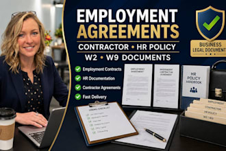 draft employment agreement, independent contractor, w2, w9, and HR policy