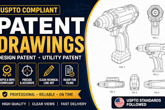 draw uspto patent drawings, utility and design patent line art