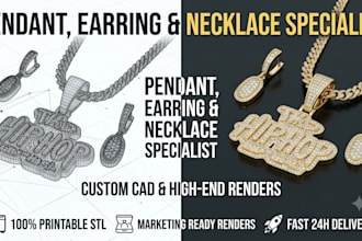 do custom 3d pendant, necklace and earring 3d jewelry cad design for 3d printing