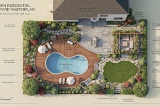 design 3d landscape for your backyard, front yard patio, pool, deck and garden
