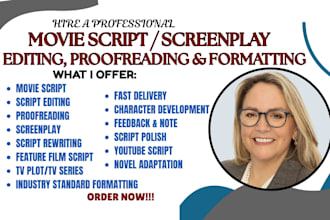proofread edit format your movie script feature film script screenplay tv plot