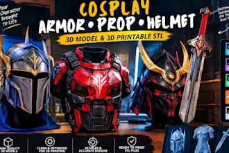 create a cosplay armor, prop, helmet, and 3d printable stl for cosplay