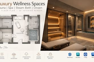 design luxury wellness sauna spa steam bath onsen 3d interior render
