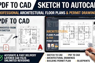 convert PDF to cad, sketch to autocad architectural floor plan permit