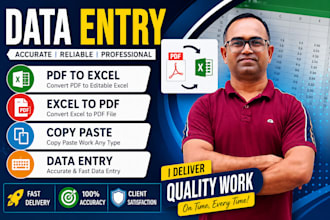 do excel data entry, copy paste, PDF to excel, excel to PDF
