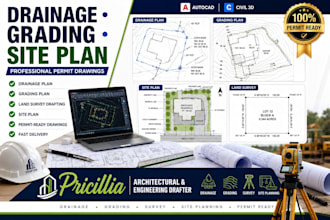 draft drainage, grading, land survey and site plan drawings for permit