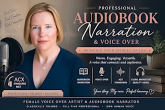 fiction, non fiction engaging audiobook narrator for audible acx and voiceover