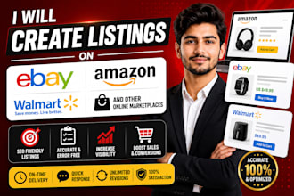 create listings on ebay, amazon, walmart, and other online marketplaces