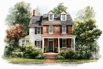 watercolor house portrait or buildings