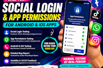 test social login and app permissions for android and ios apps