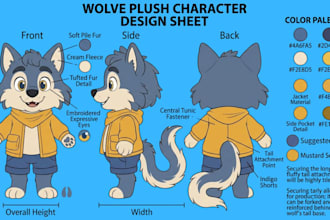 create a custom plush reference sheet for plush toy, stuffed animal or mascot