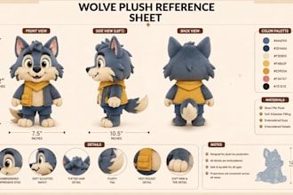 create a custom plush reference sheet for plush toy, stuffed animal or mascot