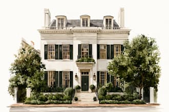 draw house illustration watercolor style