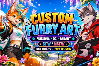 draw furry illustration, fursona, furry pfp, furry art, oc and anthro, sfw, nsfw