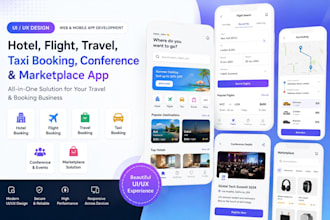 develop a hotel, flight, travel, taxi booking app conference app marketplace web