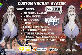 do custom vrchat avatar, furry vrchat model, 3d anime vtuber vrm rig vrchat edit