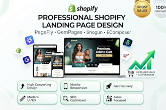 design shopify landing page, pagefly, gempages, shogun ecomposer, product store