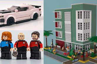 design custom 3d lego car, house, lego minifigure, toys, wit manual instructions