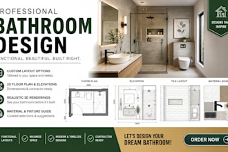 design bathroom floor plans, layouts, renovation plan and realistic 3d rendering